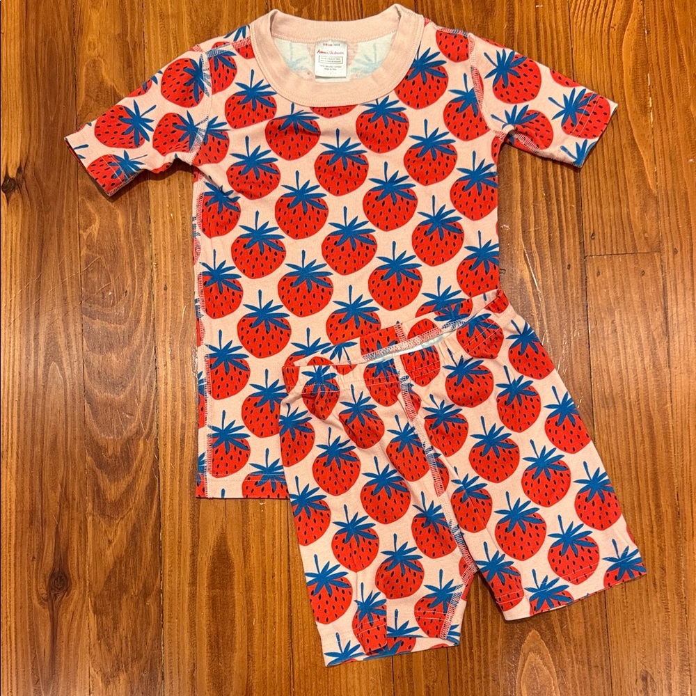 Hanna Andersson Pink Short Sleeve Pajama Set with Red & Blue Strawberry Print